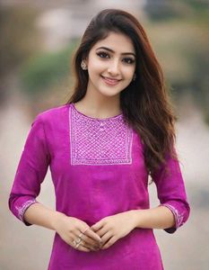 Purple Neck Embroidered Kurti