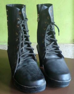 Black Wedge Heel Boots