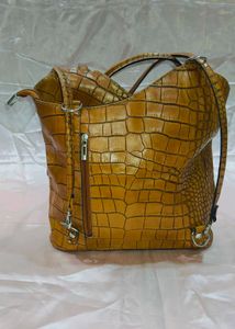Crocodile Embossed Leather Handbag