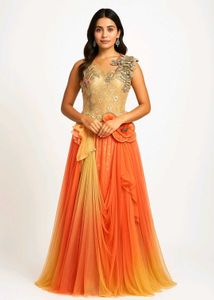 Indo Western Organge N Beige Gown