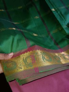 Green Silk Saree with Gold Border