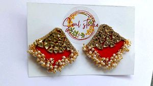Statement Red &amp; Gold Earrings