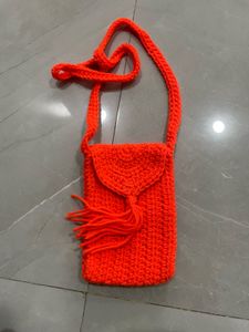 Crochet Neon Orange Phone Bag