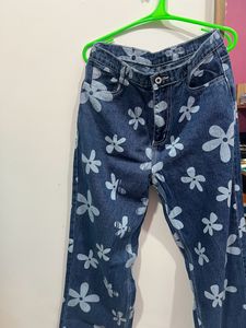 Floral Blue Denim Jeans