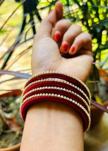Handmade Fabric Silk Thread Kundan Bangles