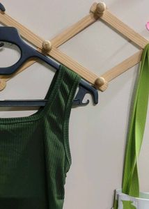 Green Ribbed Tie Tank Top