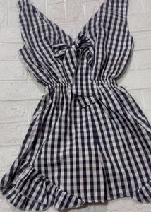 Gingham V-Neck Romper with bow