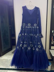Elegant Blue Embroidered Gown