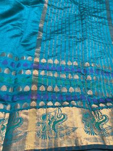Peacock Coloured Silk Cotton Saree