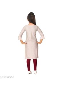 Embroidered Beige Kurta for Girls