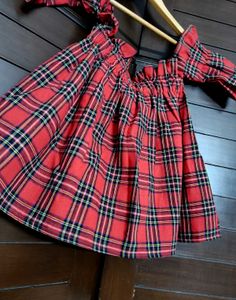 Girl Red Off Shoulder Elastic Plaid Top