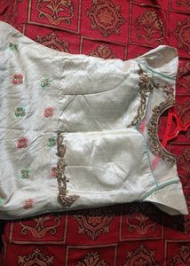 Long Ethnic Gown In Raw Silk Type Fabric