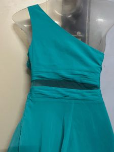 Aqua padded One-Shoulder Party Dress