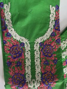 Green Embroidered Dress Material