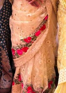 Embroidered Floral Soft Net Saree