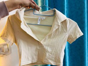 H&m Collared Crop Fitted Top