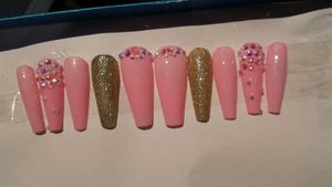 Pink &amp; Gold Gem Press-On Nails