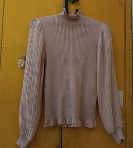 High Neck Puff Sleeve Fitted Top