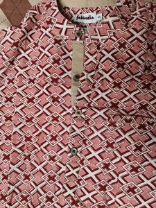 Fabindia Red Cotton Slim Fit Mid Placket Shirt