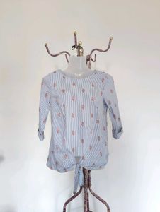 Striped Floral Tie-Front Top