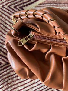 New Brown Pleated Leather Shoulder Bag