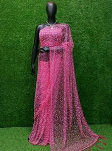Pink Net Saree