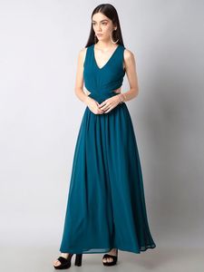 Pantaloon Elegant Teal Cutout Maxi Dress