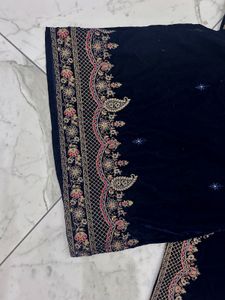 Premium Navy Blue Velvet Elegant Kurta Set