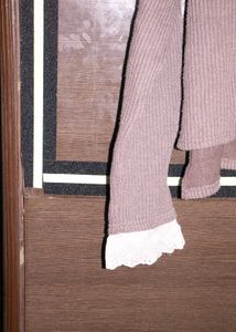 Mauve Ribbed Knit Top with Lace Cuff Detail