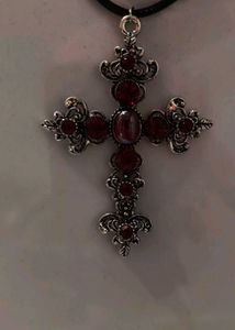 •°`~GOTHIC RED STONE cross Necklace °•`~