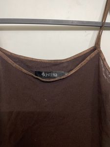 Women Basic Brown Net Top