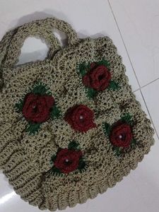 Crochet Floral Tote Bag,