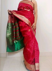 Flaunt Red Maroon golden Banarasi Saree