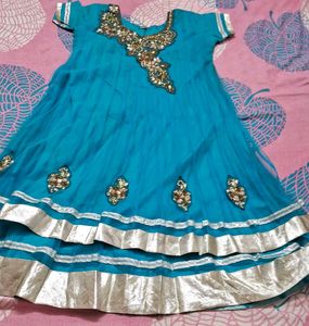 Blue Net Anarkali Churidar