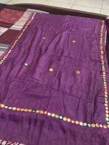 Purple Pure Silk Mirror Work Dupatta