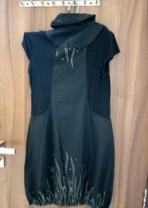 Black Casual High-Collar Tunic Dress w/ Front Zip