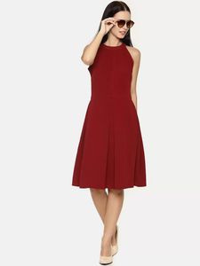 Maroon Fit And Flare Dress