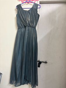 Elegant Silver Maxi Dress- Handmade