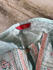 Mint Green &amp; Navy Printed Kurti Set