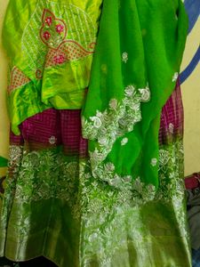 Pink &amp; Green Embellished Lehenga Set