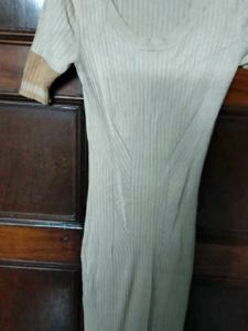 Beige Ribbed Knit Midi BodyCon Dress