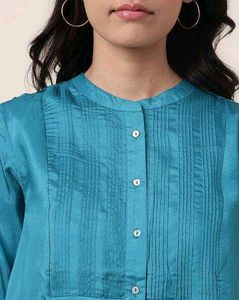 Fabindia | Teal Silk Pintucks Tunic