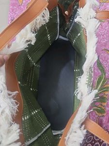 Green Woven Tote Bag with Tassels