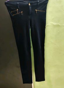 Navy Blue Zipper Detail Skinny Pants