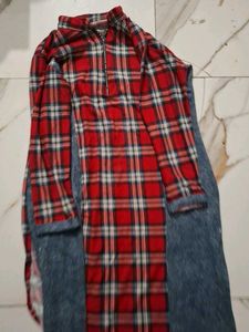Red Plaid Long Sleeve woollen Dress