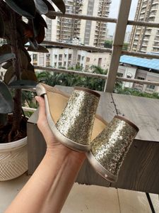 CERIZ Glitter Heel Gold Sandals - Size EU39
