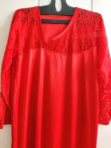 Satin Nightwear Red Colour Dress