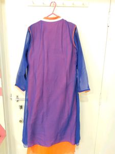 Orange And Blue Colour Kurti With Jacket