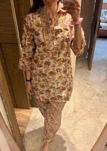 Floral Printed Co-ord Set With Work
