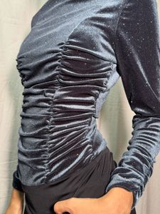 Zara glitter ruched sleeved bodysuit